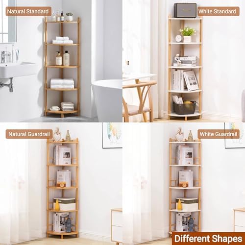 4‑Tier Expandable Bamboo Corner Shelf with Rail, Display Storage Stand - Image 6