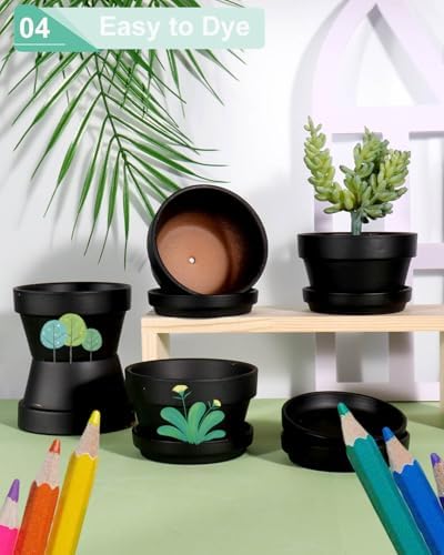 vensovo 5.7 Inch Black Terracotta Succulent Pots with Saucers, 6 Pack - Image 4