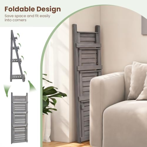 GIANTEX Foldable Wooden Plant Stand, 4-Tier Ladder Plant Shelf, Grey - Image 4