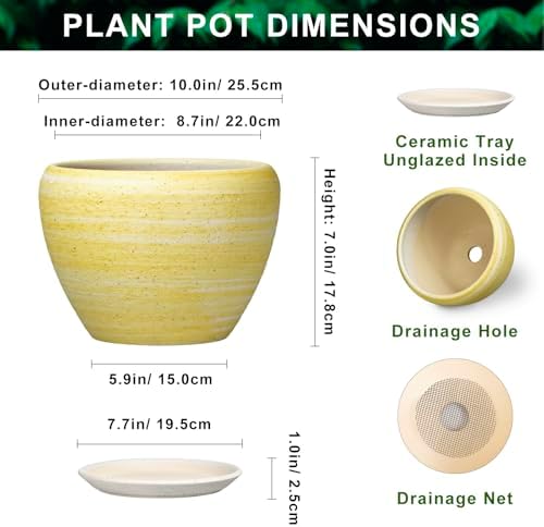 Ceramic Planter 10 Inch, Ceramic Pots for Plants, Textured Yellow - Image 2