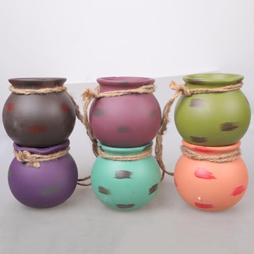 6 Pieces Pot Tied Rope Wall or Ceiling Mount Hanging Succulents Plant Flower Pot Multicolor Ceramic Indoor Decor Small Hanging Pots for Succulents Outdoor Indoor on Wall Ceramic - Image 5