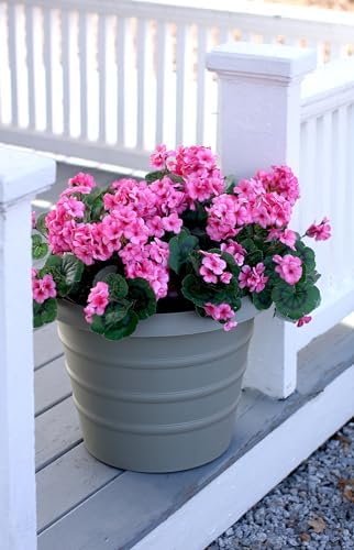The HC Companies 16 Inch Marina Planter Lightweight Indoor Outdoor Plastic Plant Pot for Herbs and Flowers, Warm Gray (Pack of 2) - Image 4