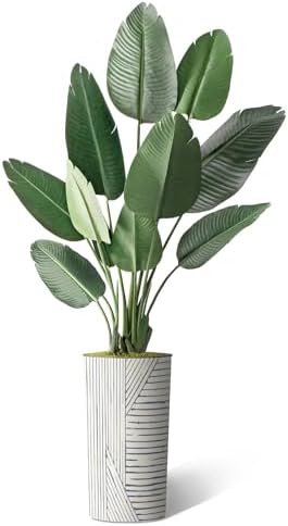 Artificial Tree in Geometric Pattern Planter, Fake Bird of Paradise Silk Tree for Indoor and Outdoor Home Decoration - 67" Overall Tall (Plant Pot Plus Tree) - Image 2