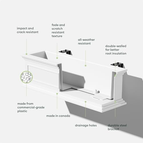 Veradek Brixton Series Plastic Railing Planter - Rectangular Planter for Outdoor Deck/Balcony | Crack-Resistant with Adjustable Rail Attachment | Classic Estate Design for Herbs, Succulents, Flowers - Image 3
