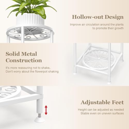 4 Tier Plant Stand Indoor Outdoor, Tall Metal Corner Flower Shelf Holder for Multiple Plants, Space-Saving Rustproof Plant Display Rack for Patio Balcony Garden Living Room Porch, White - Image 4