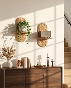 Couesy Set of 2 Wicker Wall Plant Holder, Rattan Wall Shlef Boho Room Decor - Image 6