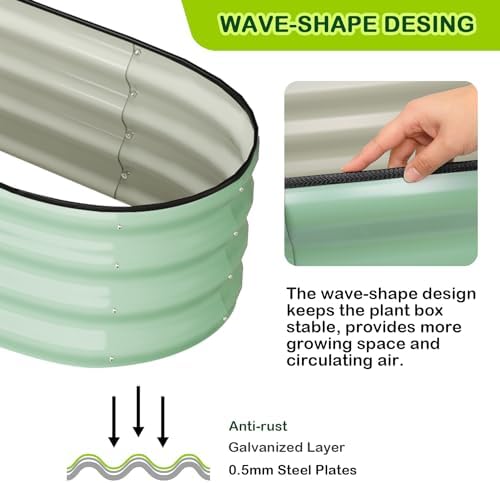 GarveeLife 2 Pcs 4.5x2x1.5ft Oval Raised Garden Bed,Galvanized Raised Beds,Open-Ended Base Metal Raised Planter Beds,Garden Bed Outdoor,Planter Raised Boxes for Vegetables,Flowers,Tool-Free Asse,Green - Image 4