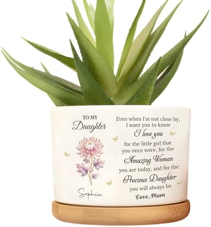 to My Daughter Flower Personalized Ceramic Plant Pot, Gift for Daughter Even When I Am Not Close By Custom Name Succulent Planter Birthday Graduation Present for Girls Room Decor by Handmade