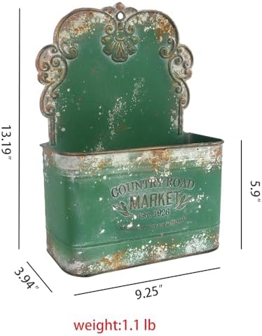 All Chic Metal Wall Planter Outdoor Wall Hanging Planter Rustic Wall Mount Planter Outdoor Wall Planter for Farmhouse Garden Decor (Green) - Image 2