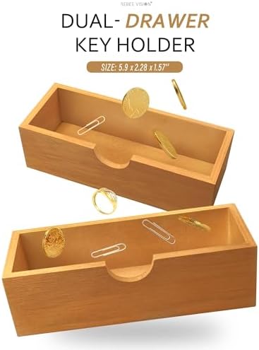 Rebee Vision Key Holder Wall Mount with 2 Drawers for Entryway, Light Brown - Image 4