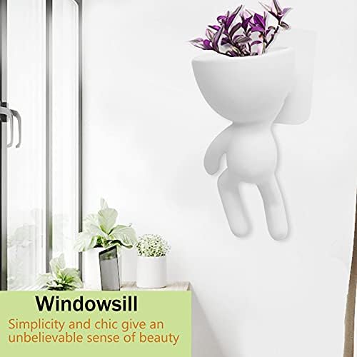 2 Pack Ceramic Wall Plant Pots Hanging Planter Succulent Plant Pots Creative Human Shaped Small Cactus pots Flower Pots Mini Plant Planters for Home Decoration White - Image 4