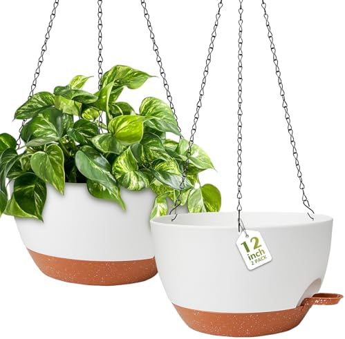 GARDIFE Hanging Planters, Self Watering, White 12 Inch 2 Pack with Drainage by GARDIFE