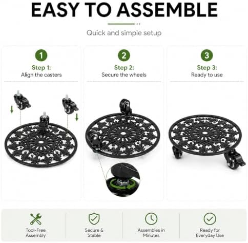 2 Pack 11" Plant Caddy with Wheels, Heavy Duty Metal, Black - Image 6