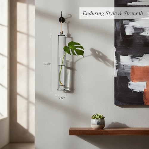 Hanging Glass Vase with Iron Frame, Wall Mounted Plant Holder for Single Stem, Matte Black Industrial Decor (1 PC) - Image 2