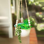 Flora Bunda Hanging Planter with Beads for Succulent 5.4" Caveman Ceramic Hanging Planter - Image 4