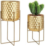 TRIROCKS Set of 2 Planters with Stand Indoor Otdoor Metal Plant Stand 8 * 18 &7 * 12 "Modern Planters Flower Pots for Living Room Corner Kitchen Office Garden Balcony Patio Decor(Gold) by TRIROCKS
