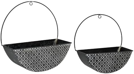 2-Piece Black Metal Planter Wall Hanging Baskets Decor Half-Moon Wall Mount Planter Set for Shabby Chic Farmhouse Outdoor Indoor Wall Decor - Image 3