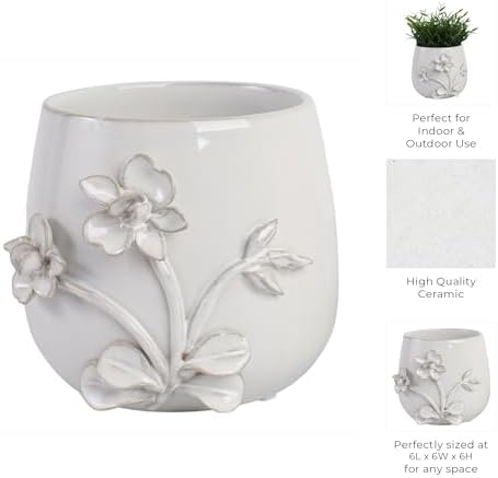 Ceramic Planter and Flower Pot for Home Decor – Elegant Plant Pot with Sculpted Floral Detail for Indoor and Outdoor Use – Adds a Romantic Touch to Garden, Patio, Living Room, or Shelf – 6" Ivory - Image 5