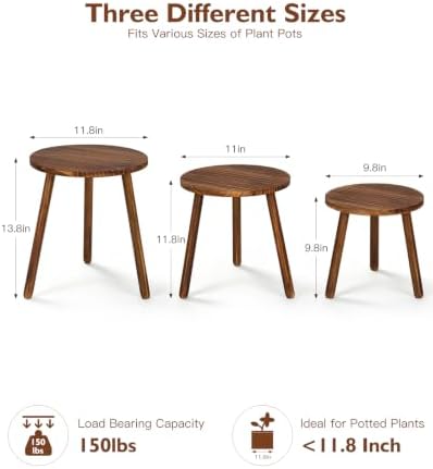 3-Pack Carbonized Wood Plant Stand Indoor, Round Flower Stand Set - Image 5