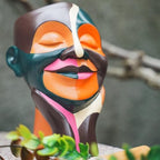 Abstract Face Plant Pots, Colorful Smiling Head Flower Pots for Home Decor, Unique Cute Planters Hand-Painted, Funny Eclectic Body Vases, Boho Modern Art for Desk Shelf Decoration (Chocolate&Orange) - Image 5