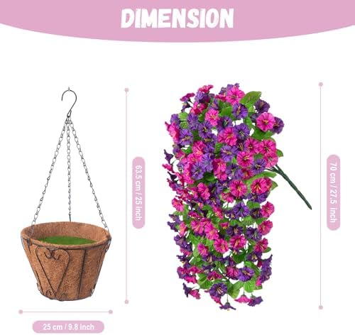 Artificial Flowers with Hanging Basket, Outdoor Faux Plants UV Resistant - Image 4