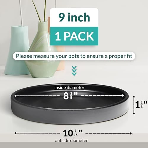 Heavy Duty Ceramic Black Plant Saucer - with Silicone Feet for Added Surface Protection - Scratch-Resistant Plant Drip Trays for Pots 8.3" at the Base or Less, Plant Plate, 7-8 Inch Plant Saucer - Image 3