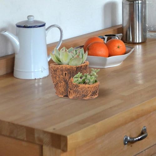 Artificial Driftwood Stump Planter, Vintage Cement Pot for Succulents - Image 6