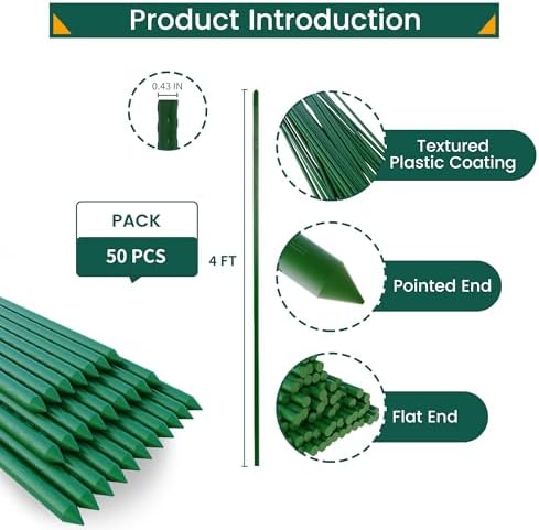 PROWORX 48 Inch 4 Ft Plant Support Garden Stakes for Outdoor Plants, 50 PCS - Image 5
