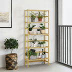 CAPHAUS Bookshelf, 5-Tier Bookcase, Ladder Shelf with Bamboo Frame,Freestanding Storage Shelves Organizer, for Living Room, Home Office Kitchen,Bedroom,Plant Stand Bathroom,Natural by CAPHAUS