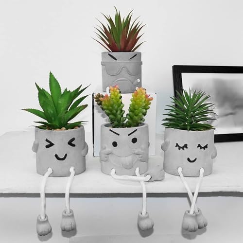 MAKHOT Artificial Succulents Potted Plant Set, Faux Succulents Office Decorations for Work Desk, Fake Plant Wall Shelf Decor for Gift, Bathroom Small Plants Decoration, Mini Plants Window Sill Decor - Image 3