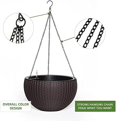 Dexceder 13.5 Inch Self Watering Hanging Planter (Brown) - Image 5