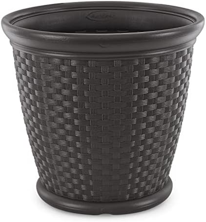 Suncast 2 Pack Sonora 22 Inch Plastic Wicker Indoor or Outdoor Decorative Garden Flower Planter for Entryways, Porch, and Backyard Patios, Dark Brown - Image 6