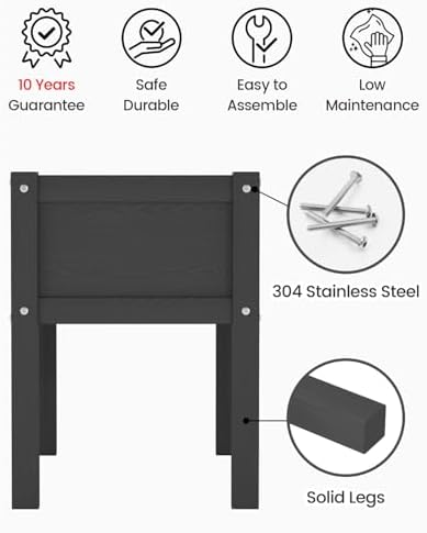 Small HDPE Raised Garden Bed, Elevated Planter Box with Legs, Outdoor All-Weather Planter Raised Beds for Seeds, Herbs, Flowers, Vegetables (Black) - Image 4