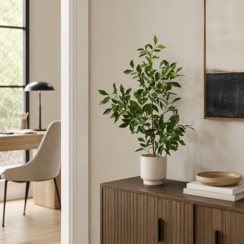 27" Indoor Faux Potted Plants Ficus Leaves Trees with Ceramic Pots - Image 7