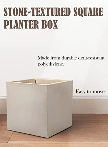 Serene Spaces Living Vintage White Stone-Textured Square Planter Box, Weather-Resistant Poly Resin Plant Box for Indoor/Outdoor Gardening, Window Sills, Balconies, & Decks, 15.25" Square & 15.5" Tall - Image 6