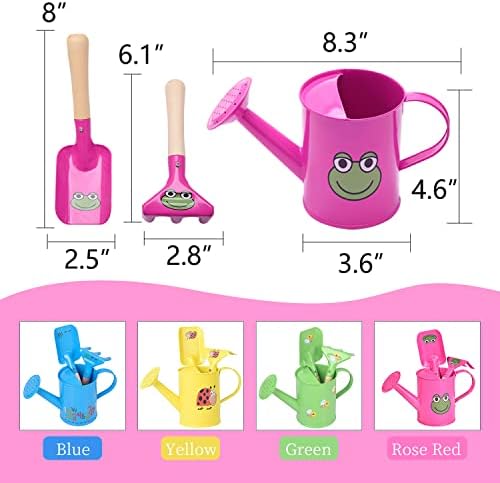 Sungmor Small Watering Can Set Cute Little Gardener Kit | Package Includes 3PC Rose Red Frog Watering Can & Trowel & Rake Gardening Hand Tools | Perfect for Garden,Yard or Beach - Image 6