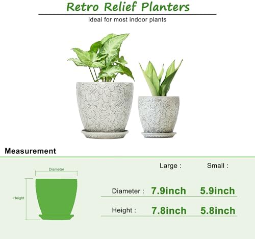 8 Inch + 6 Inch Retro Ceramic Planter Set of 2 with Drainage Hole and Saucer for Multiple Plants, Indoor-Outdoor Garden Pots for Succulent, Orchid, and Flower (Retro White) - Image 3