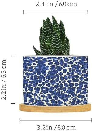 Leopard Purple and White Dot Planters Ceramic African Tribal Animal Print Round Plant Pot with Drainage Holes and Bamboo Tray Pot for Home Office Decoration - Image 2