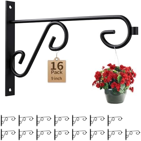 Plant Hanger Bracket Bulk 16Pack Black 9In Metal Wall Hook Indoor Outdoor by QTJUST