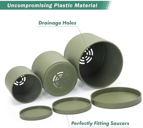 D'vine Dev 3-Pack Plastic Pots & Saucers, 6/6.5/8 in, Olive, 74-V-I-3 - Image 4