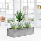 WGVI Long Rectangle Ceramic Planter Vase in Silver Etched 14" x 4" x 4"H, Rectangular Box Block Terrarium Pot, Flower Arrangement, Tabletop Centerpiece, Home Décor, Storage Container, 1 Pc. - Image 4