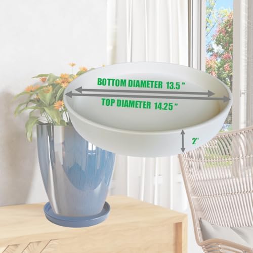 Yukfona Ceramic Plant Saucer Tray 1 Pcs 14 15 Inch White, 14.3" OD x13.5 ID x2 Deep| Fits Flower pots Bottom≤ 13.5",Heavy Duty Glazed Round Planter Drip with Catch Basin for Indoor Outdoor Plants - Image 2