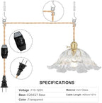Plug in Pendant Light Fixtures,Hanging Light Fixture Flower Transparent Glass Pendant Light 11 inch E26 Pendant Lighting for Kitchen Island, Bedroom, Dining Room, Living Room - Image 3