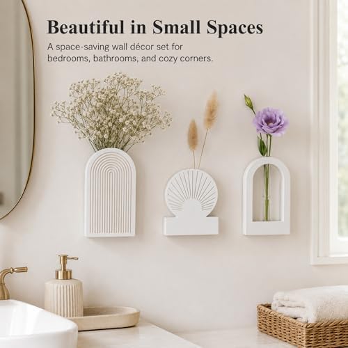 TBWIND White Wooden Wall Vases Set of 3, Wall Planters with Glass Tube Kit - Image 7