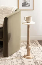 Kate and Laurel Wegner Transitional Wood and Marble Round Drink Table; 8 x 8 x 23; White Marble and Light Natural Wood; Modern Pedestal Table for Use as Indoor Plant Stand or Decorative Mini Table - Image 4