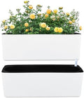 2 Pack Rectangular Planter 15.6 x 5.4 in Self Watering Planter Window Sill Planters Indoor Rectangle Plant Pot Self Watering Pots Plastic Plant pots with Drainage Holes Black Flower Pot by Planterhoma