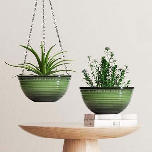 12 Inch Glazed Hanging Planters for Indoor Outdoor Plants, Hanging Baskets - Image 7