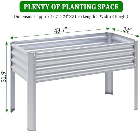 Galvanized Raised Garden Bed with Legs, 43×24×32in Large Metal Elevated Raised Planter Box with Drainage Holes for Backyard, Patio, Balcony, 400lb Capacity,Sliver - Image 4