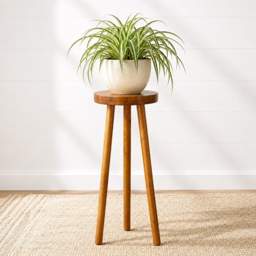 Teak Wood Plant Stand, 30" Round Side Table, Wood Accent Table by JOLLYMER