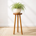 Teak Wood Plant Stand, 30" Round Side Table, Wood Accent Table by JOLLYMER